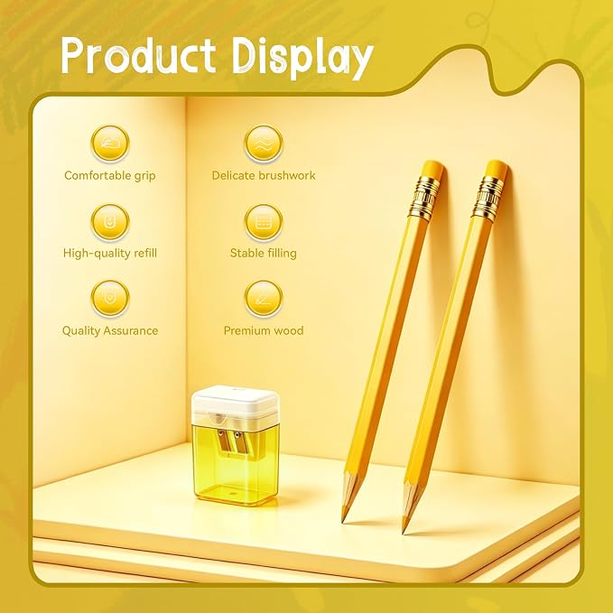 12 Pcs Yellow Pencils with Eraser for Kids HB Erasable Pencils Pre-Sharpened Professional Wooden Pencils Set, Ideal for School Writing, Drawing, Sketching, Coloring and Creative Projects(Yellow)