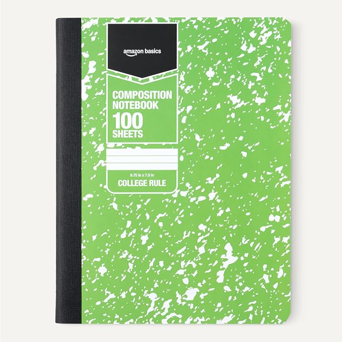 Amazon Basics Composition Notebook, College Ruled, 100 Sheets, 9.75" x 7.5", Assorted Marble Colors, 12-Pack