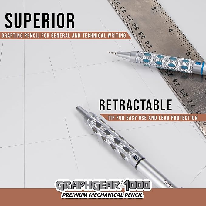 Pentel GraphGear 1000 Automatic Drafting Pencil (0.3mm), Black Accents, 1 Each (PG1013G)