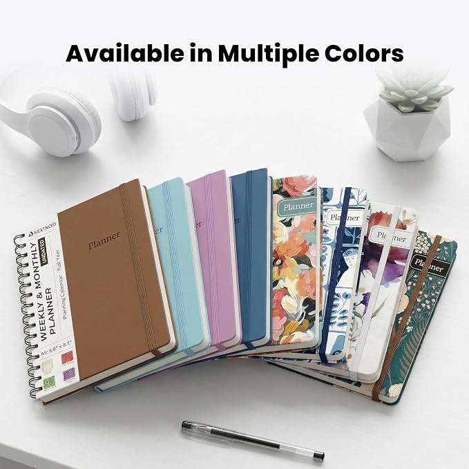 Nextnoid A5 12-Month Undated Weekly & Monthly Planner, Hardcover, Brown | Weekly & Monthly Planning Notebook for Home and Office, Agenda Planner, Goal Setting and Scheduling with Weekly Layout