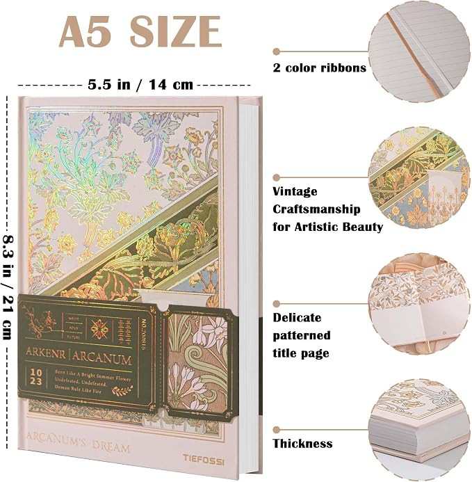 TIEFOSSI Lined Journal Notebook for Women Writing-A5 Hardcover Notebook-Premium 100gsm 224 Pages-Thick Travel journals for writing-College Ruled for Work Organization, Note Taking | A5 Hardcover Notebook,100gsm 224 Pages-Thick Travel journals for writi...