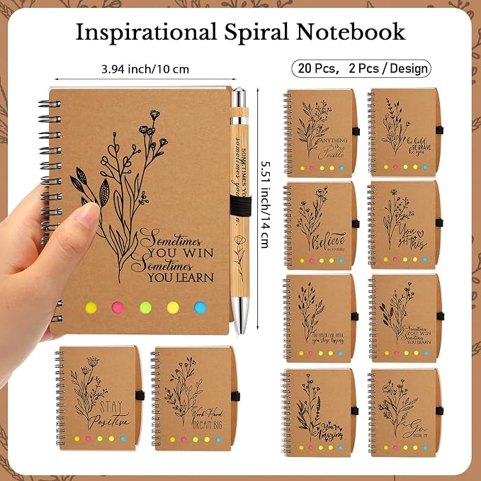 Watersay 30 Set First Day of School Gift for Teacher Students Bulk Inspirational Notebooks with Thank You Pens Back to School Employee Coworkers Staff Appreciation Gifts (Boho Froal)