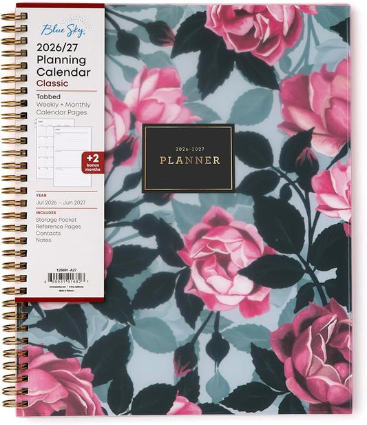 Blue Sky 2026-2027 Weekly & Monthly Academic Planner Calendar, 8.5"x11" | July 2026 - June 2027, Roosevelt Pink, Flexible Cover, Wirebound, Storage Pocket, Laminated Tabs, Academic Year