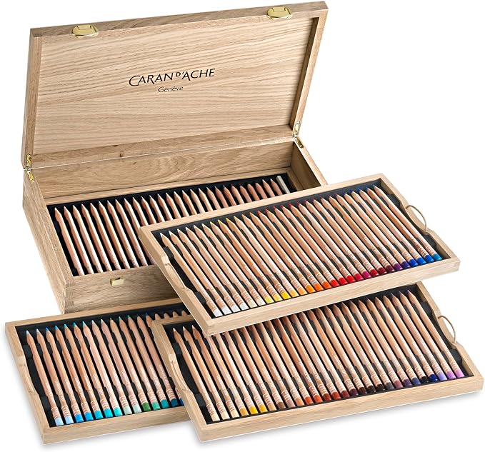 Caran d'Ache LUMINANCE 6901™ Wooden Box Of 100 Pencils, Light Oak Wooden Case, Art, Sketching, Drawing, Colouring, Blending, Lightfast Coloured Pencils, Complete Luminance 6901™ Coloured Range