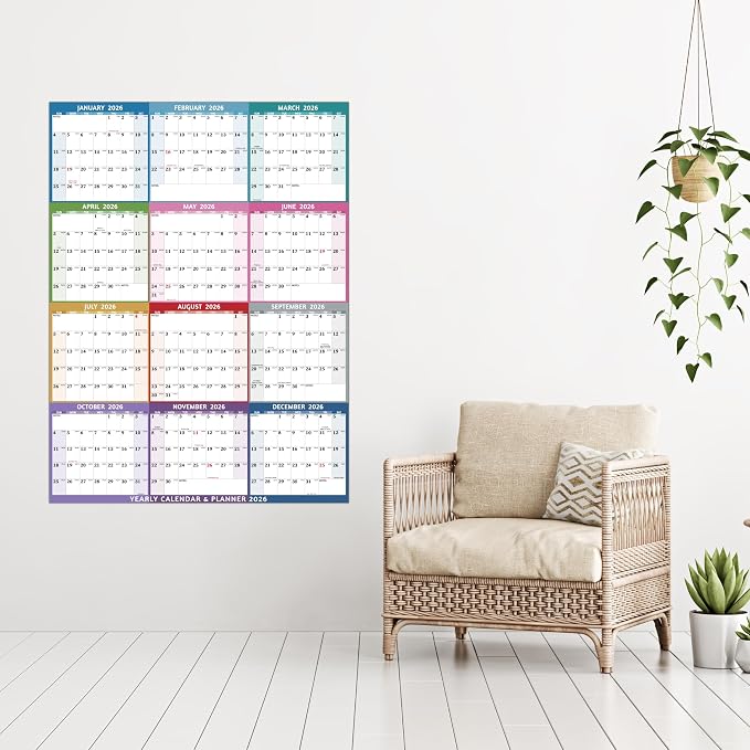 2026 Dry Erase Calendar – Large Yearly Wall calendar 2026, 45.1'' x 33.7'', 2-Side Reversible Calendar 2026, Vertical/Horizontal, Jan 2026 – Dec 2026, 2026 Wall Calendar with Notes, Stickers
