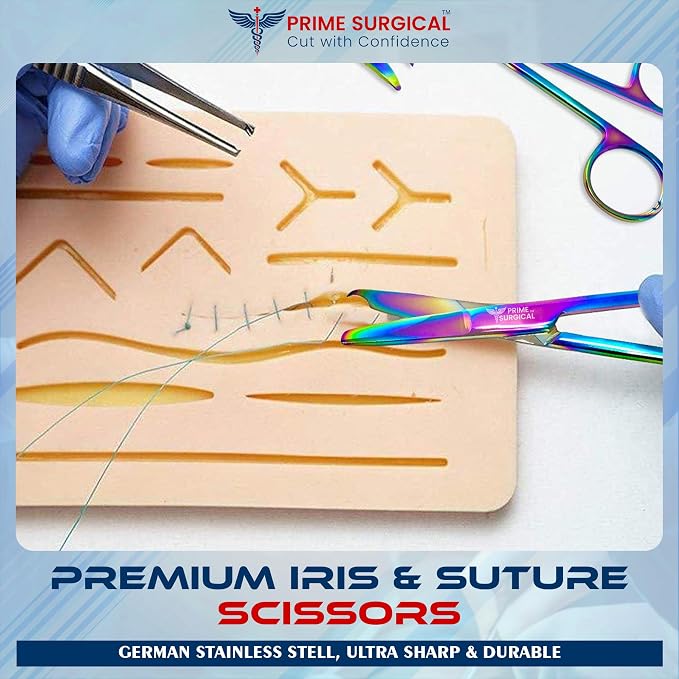 Suture Stitch Scissors 5” (13 cm) Straight – German Steel, Rainbow Titanium Coating, Delicate Hook Tip for Precision Ideal Suture Removal kit, First Aid, Hospitals, EMS & Veterinary Use