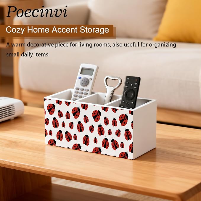 Red Ladybug Pen Holder for Home Office Desk, Ladybug Gifts, Cute Lady Bug Wooden Box Sign Pencil Holder for Desk Shelf Organizer