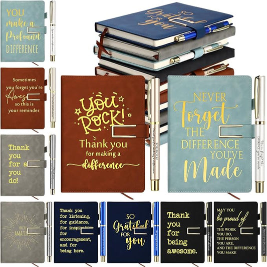 Kosiz 10 Set Employee Appreciation Gifts Bulk Inspirational A5 Leather Journal Notebook Motivational Pen Thank You Gifts for Nurses Coworker Team Social Workers Teachers Volunteers Back to School