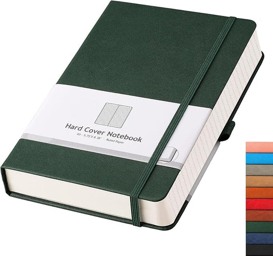 AHGXG Lined Journal Notebook - 320 Numbered Pages Thick Journal for Women A5 Notepad College Ruled, 100gsm Paper, Leather Hardcover, for Men Writing Work Office School, 5.75'' X 8.38''-Green | Thick Lined Notebook for Note Taking, 100GSM Paper, Leather...