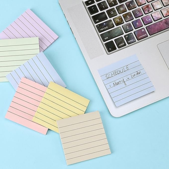 Mr. Pen- Lined Sticky Notes, 3" x 3", 6 Pads, 45 Sheets/Pad | Bulk Sticky Notes with Lines, Ruled Post Stickies, Memo Pads, Self-Stick Note Pad for Office, School, Home, Study