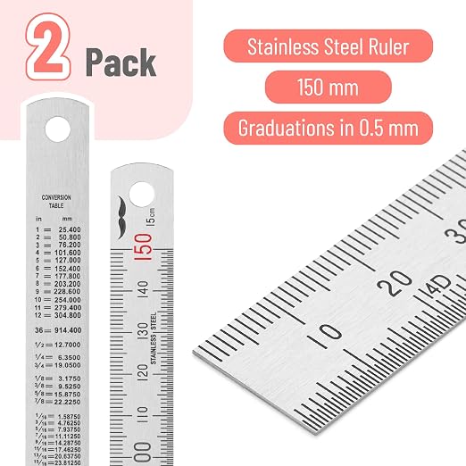 Mr. Pen- Machinist Ruler, 2 Pack, 150mm, Stainless Steel Imperial | Precision Measuring Tool, 0.5mm Graduation for Engineering, Carpentry, Drafting, Office, School