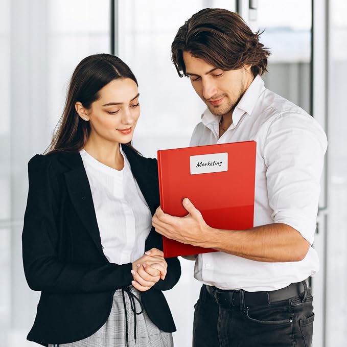 Dunwell Plastic 2-Pocket Folders with 3 Prongs, (2 Pack, Red), Durable Acid-Free Poly is Cleanable, Tear Resistant, 3-Clasp Document Holder, Labels Included