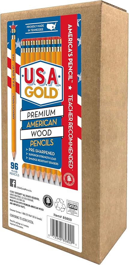 Cra-Z-Art U.S.A. Gold Pre-sharpened American Wood Cased #2 HB Yellow Pencils, 96 Pack