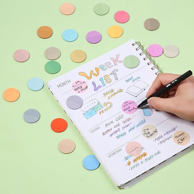 Mr. Pen- Round Transparent Sticky Notes, 1.1” Diameter, 14 Pads, 560 Sheets | Colorful, Water-Resistant See-Through Sticky Notes & Fineliner, Smooth Writing, Note Tabs for Bible Journaling, Studying