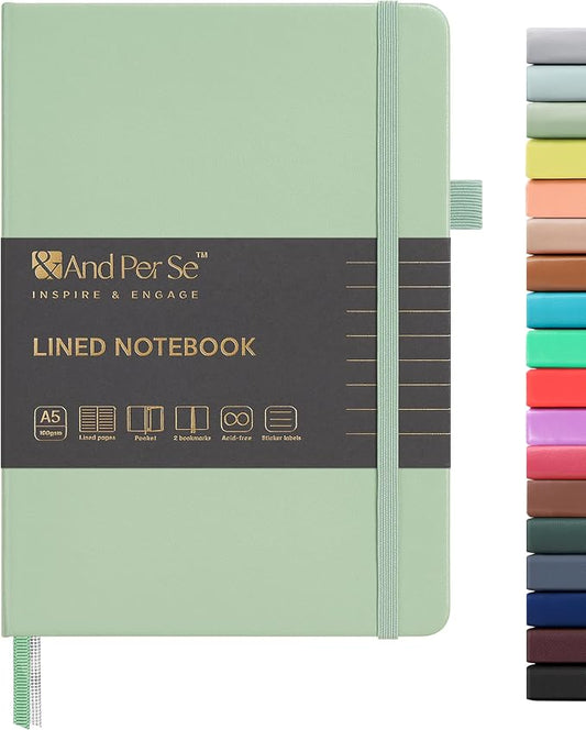 &And Per Se Lined Journal Notebook, 160 Pages, A5 5.7 x 8 inches College Ruled Thick Paper Notebook Journals for Writing, Hardcover Notebooks for Women Men Office School (1 Pack, Light Green)