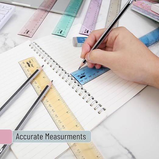 Mr. Pen- Plastic Rulers, 12 Inch, 6 Pack, Morandi Colors, Metric & Imperial | Clear Ruler Set