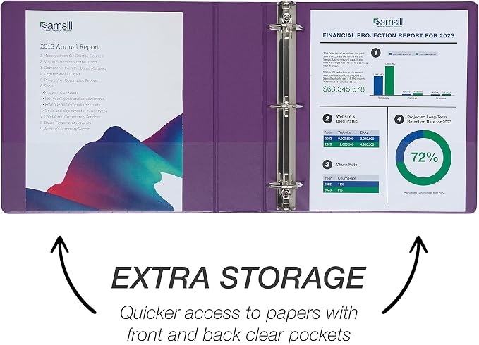 Samsill Durable 2 inch 3 Ring Binder, D Ring Binder, 100% Recycled Chipboard, Purple