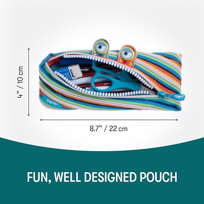 ZIPIT Monster Pencil Case for Kids, Cute Zipper Pouch for Boys Girls and Teens, Stationery Bag for School,Colorful