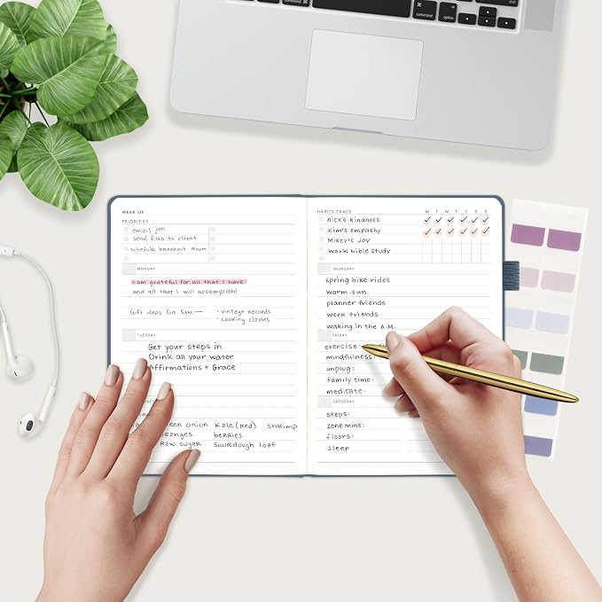 And Per Se Undated Planner, Weekly & Monthly Planner with Goal & Habit Tracker, A5 Leather Hardcover Productivity Journal for Academic Year (Stardust Blue)