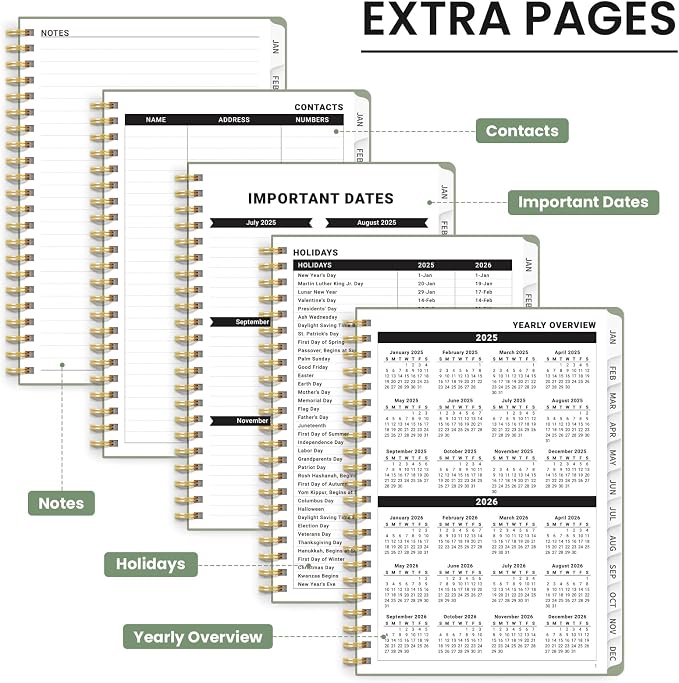 2025 Planner Weekly and Monthly, Jan 2025 to Dec 2025, Hardcover 2025 Calendar Planner Book with Tabs & Inner Pocket, Office Home School Supplies for Women & Men - A5 (6.3" x 8.5"), Spiral Bound, Green