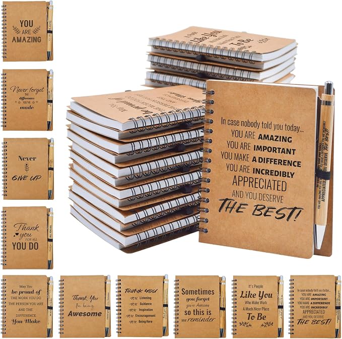 100 Pcs Employee Appreciation Gifts Bulk -50 Sets of Inspirational Notebooks with Motivational Pens, Small Notepads for Coworkers, Office Staff, Team, Volunteer, Group, Teachers, Thank You Gifts