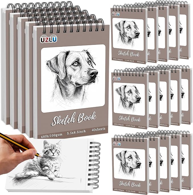 20 Pcs Sketch Books Bulk 5.5 x 8.5 In 800 Sheets Top Spiral Bound Sketch Pad Drawing Paper 40 Sheets Each Acid Free Mixed Media Sketchbook 68lb/100gsm Art Supplies for Beginner Artist