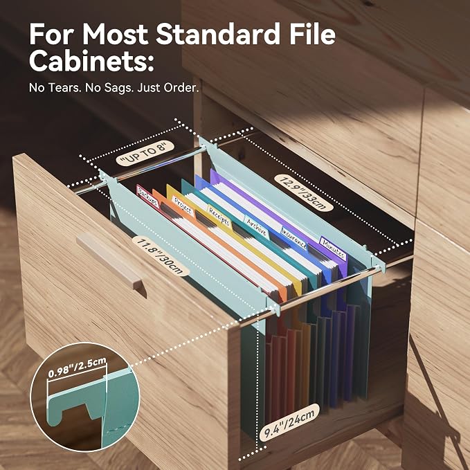 ThinkTex Plastic Expanding Hanging File Folders, 7 Innovative 1.2" Accordion Pockets, Large Capacity, Multi-Color Tabs, Letter Size for Filing Cabinet - Green