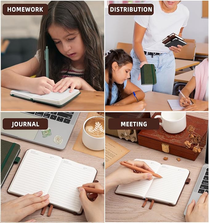 ALKALO 3 Pack Pocket Journaling Notebooks, A6 Small Notebook For Note Taking Journaling Notebooks Journals For Writing Mini Note Pads With Pen Holder 120 Pages 100 GSM Thick Paper(Green,Brown, Black)