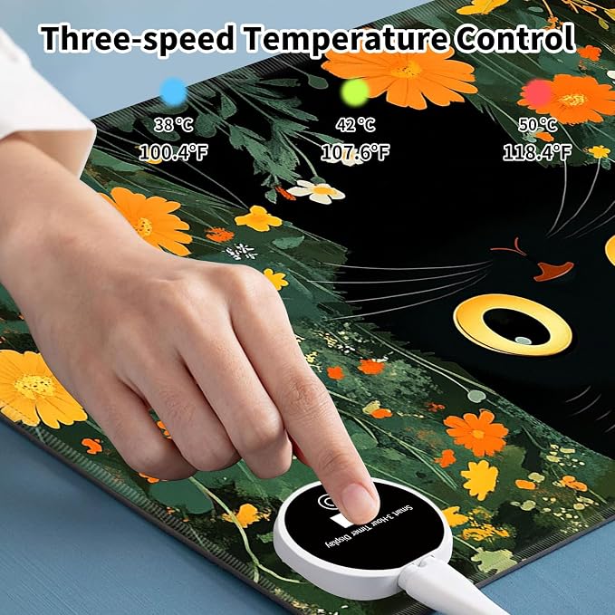 Warm Desk Pad,Heated Desk Pad,Office Mat,3 Heating Levels & 3 Hours Auto Shut-Off,31.5"*13" Gaming Mouse Laptop Keyboard Leather Desk Mat,Cute Cat Floral