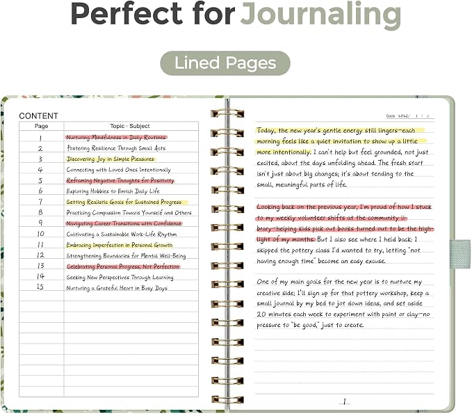 AHGXG Spiral Journal Notebook, 160 Lined Pages, A5 Medium Size (5.7'' x 8.3''), for Women, Journaling, Writing, Work & Office, Hardcover, 100 GSM Thick Paper (Ditsy Floral Sagel)