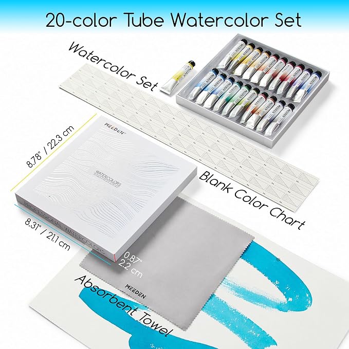 MEEDEN Professional Watercolor Paint Set: 20 x 15ml (0.5 oz) Colors Artist Water Color Tubes - Watercolor Supplies for Adults Artists Pros