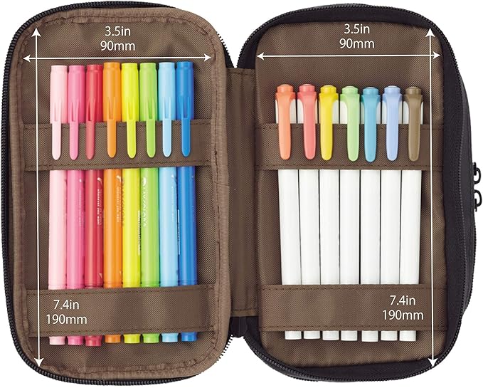 LIHIT LAB Large Capacity Triple Zipper Pencil Case For School Office College, Big Capacity 8 Compartments Pencil Bag Holder Adults Teen Boys Girls, Travel Cosmetics Storage, Jet Black (A7556-124)