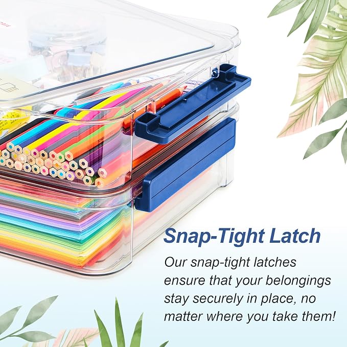 CATOOMUU 16-Pack 9x13 Shallow Flat Clear Plastic Storage Boxes | 5.5Qt stackable cases with lids, snap-tight latch container for paper, A4 files, documents, scrapbook, craft, art supplies