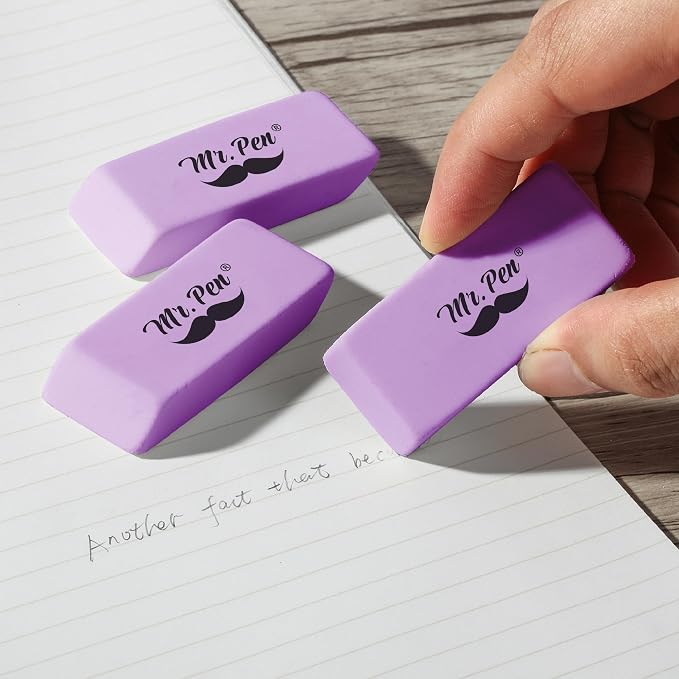 Mr. Pen- Pencil Eraser, 12 Pack, Purple | Large Latex Free Block Erasers for School, Office, Art Sketching, Homework, Exams, Clean Smudge-Free Correction