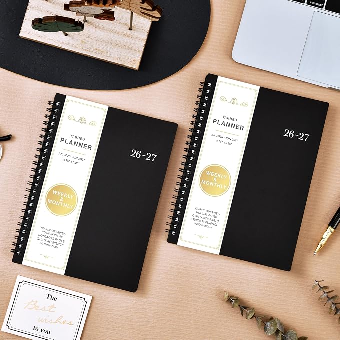 Academic Planner 2026-2027, July 2026 - June 2027, 6.3" x 8.4" | 26-27 Planner Weekly and Monthly, Colorful Tabs, PP Cover, A5 Thick Paper, Twin-Wire Binding - Black