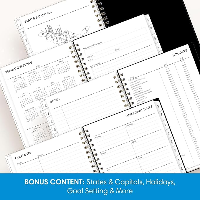 Blue Sky 2027 Weekly & Monthly Planner Calendar, 5"x8", Baccara Dark | January 2027 - December 2027, Clear Pocket Cover, Durable Twin Wire Binding, Laminated Tabs
