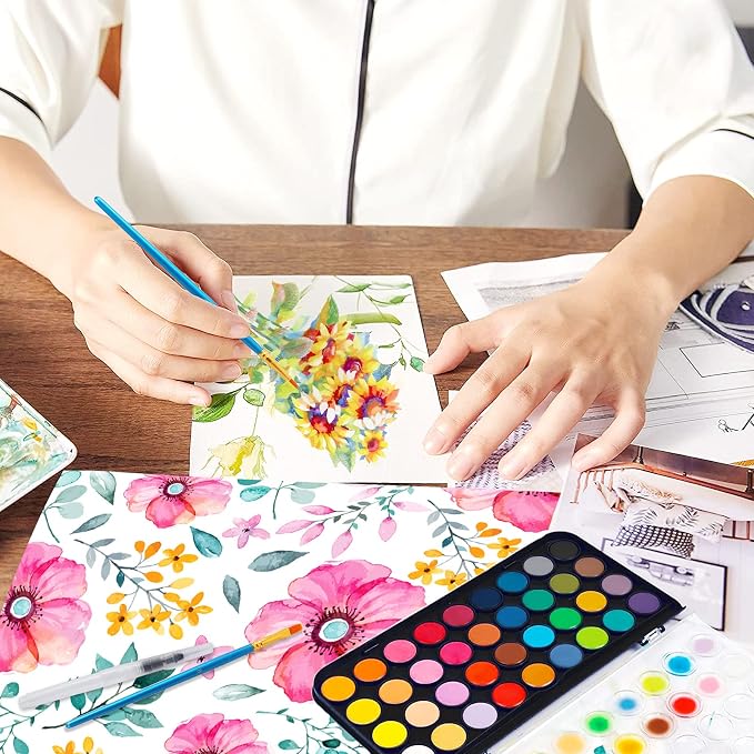 48 Colors Washable Watercolor Paint Set, with 3 Brushes Pen | watercolor palette, Non-toxic Water Color Paints Sets for Kids, Adults Artists Students Beginner,Travel Watercolor Set