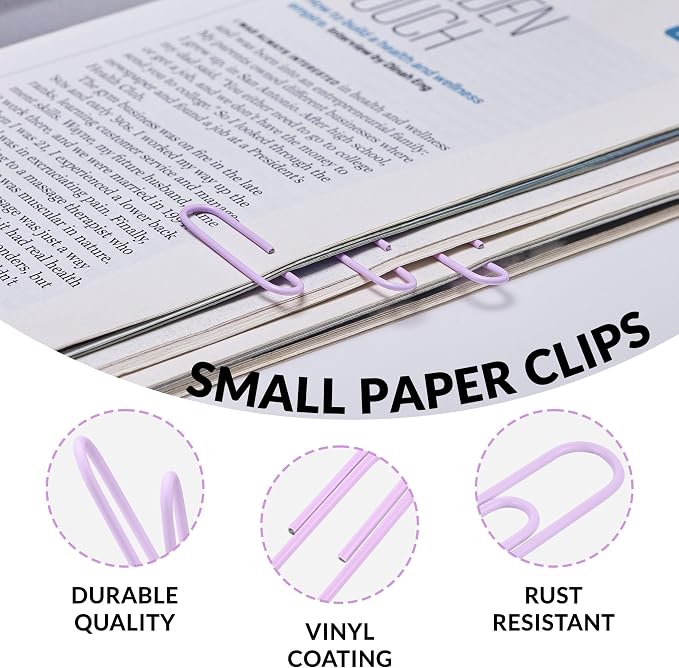 200pcs Paper Clips Binder Clips and Push Pins Set, Mini Clips and Thumb Tacks for Multipurpose Document Organization (Purple)