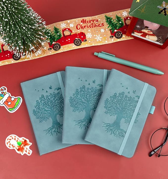 3 Pack Pocket Journaling Notebooks, A6 Small Notebook For Note Taking Journaling Notebooks Journals For Writing Mini Note Pads With Pen Holder 120 Pages 100 GSM Thick Paper-3 Aegean Blue