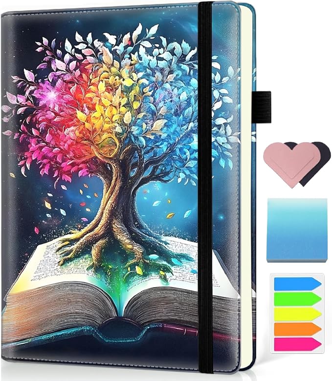 Hardcover Executive Notebooks, A5 PU Leather Lined Journal Notebook, 200 Pages Thick Paper Subject Notebooks for School,Work,Home Writing Business Notebook, Diary Book ，Glowing Tree Book