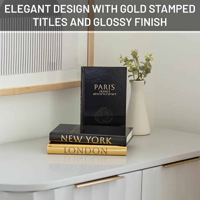 Decorative Books for Home Decor – Decorative Hardcover Display Faux Books for Bookshelf – Black and Gold Foiled Decor Books for Coffee Table – Fashion Designer Books Decor Set of 3 (Black and Gold) | Bookshelf Decor, Faux Hardcover Books, Black & Gold ...