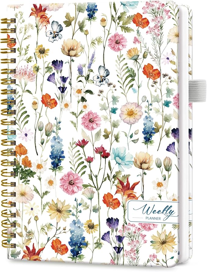 Taja Undated Weekly Planner, Weekly To Do List Notebook with Goal & Habit Tracker Organizer, A5 Weekly Planner Notebook with Spiral Binding, 6.1" x 8.2" - Floral
