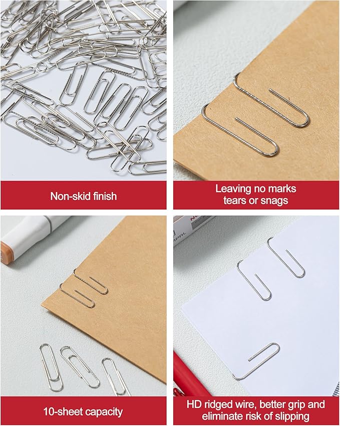 PAPERPAL Paperclips for Office School & Personal Use, #1 Nonskid Paper Clip (1-2/7"), 2000 Medium Paper Clips (20 Boxes of 100 Each), Silver | Value bulk pack of 2,000 medium non-skid paper clips for offices, schools and businesses, packed in 20 boxes ...