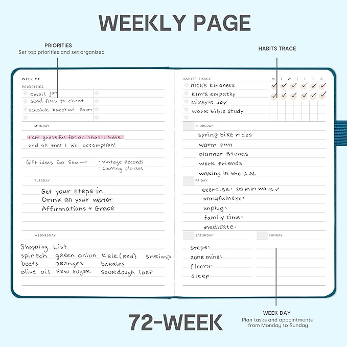And Per Se Undated Academic Planner, Weekly & Monthly Planner with Goal & Habit Tracker, A5 Hardcover, Dark Turquoise