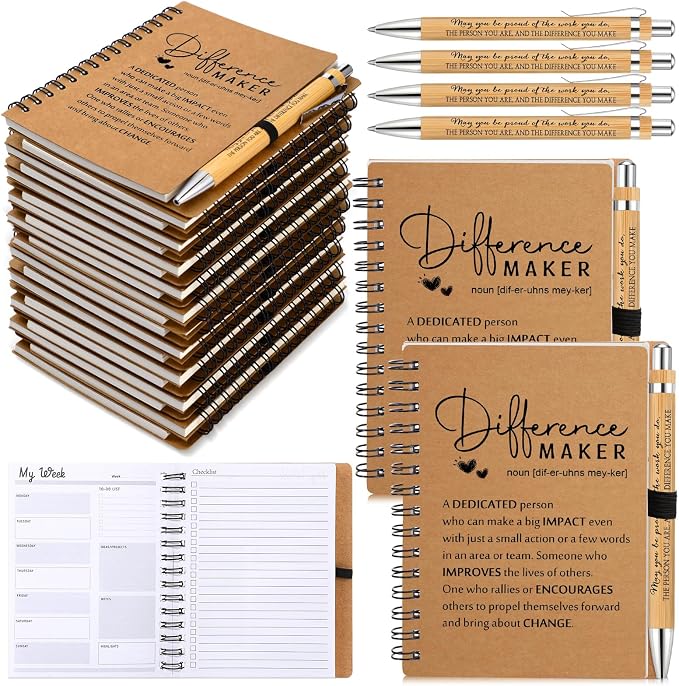 Tellingyou 20 Sets Difference Maker Employee Appreciation Gift for Coworker to Do List Notebooks with Ballpoint Pen Note Pads Journal Back to School for Teacher Nurse Staff Team (Wood Color)