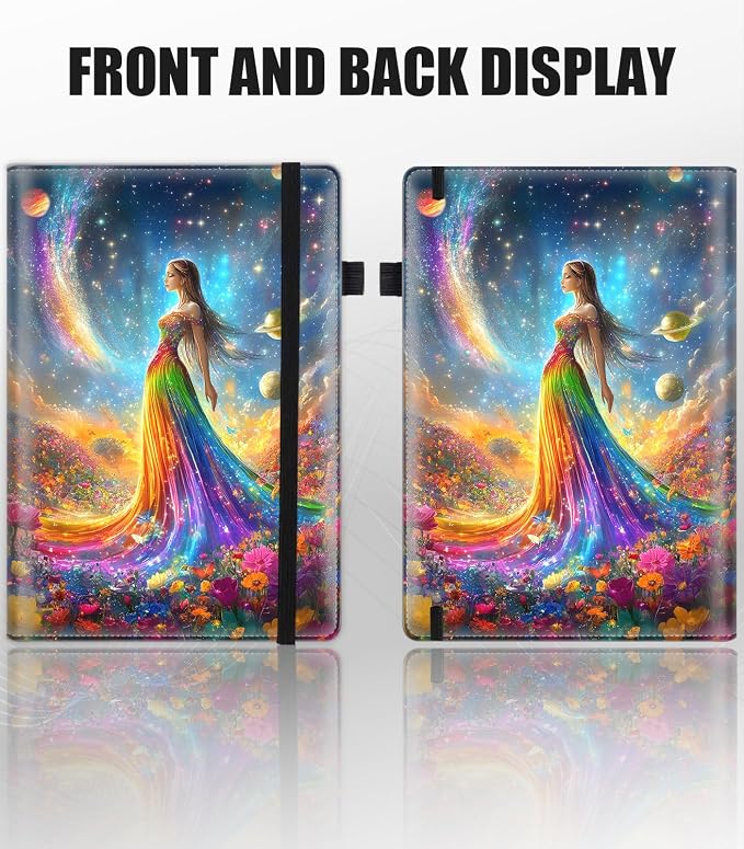 Hardcover Executive Notebooks, A5 PU Leather Lined Journal Notebook, 200 Pages Thick Paper Subject Notebooks for School,Work,Home Writing Business Notebook, Diary Book ，Rainbow Cosmic Garden Girl
