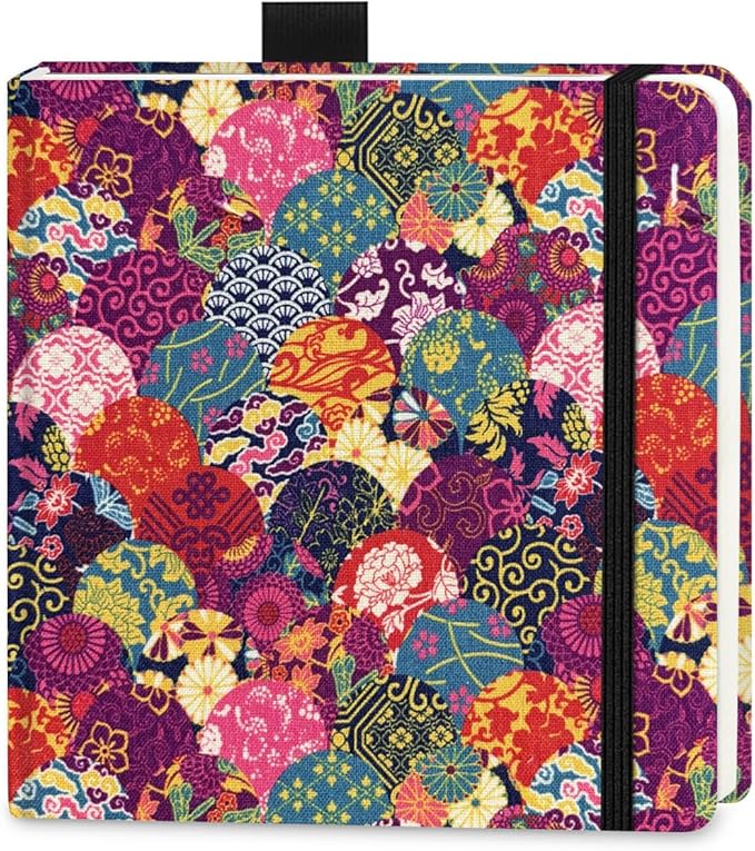 5x5 Handy Portable Handmade Cloth Fabric Hardcover Sewing Binding Travel Watercolor Paper 140LB/300gsm 20Sheets/40Pages Journal Mixed Media Pad Sketchbook. Japanese-Style Motifs