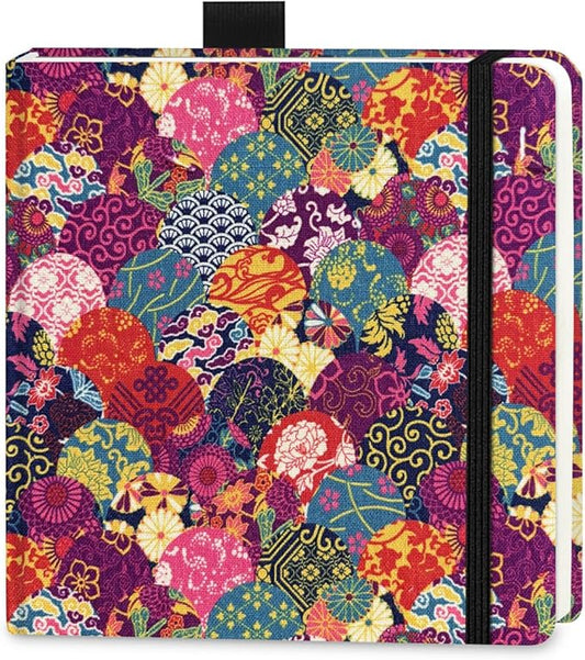 5x5 Handy Portable Handmade Cloth Fabric Hardcover Sewing Binding Travel Watercolor Paper 140LB/300gsm 20Sheets/40Pages Journal Mixed Media Pad Sketchbook. Japanese-Style Motifs
