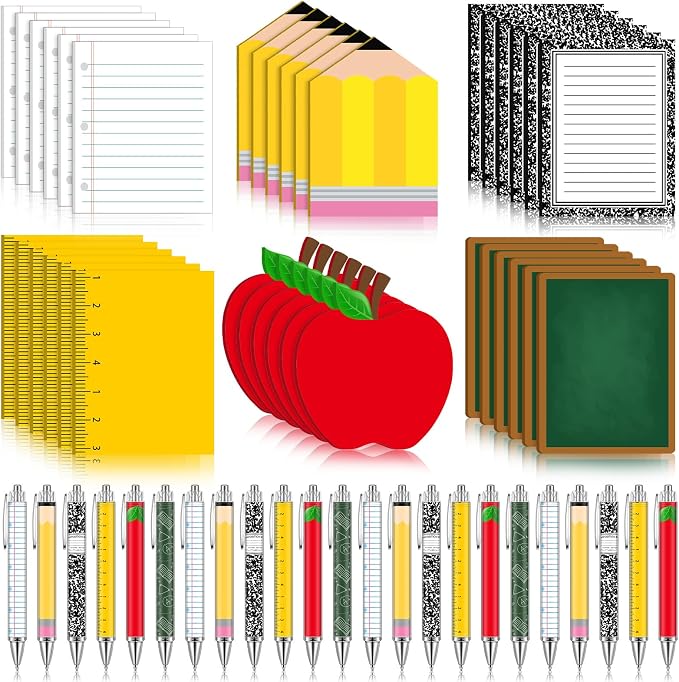 Eaasty 72 Pcs Back to School Teacher Gifts Bulk Cute Composition Notepads and Ballpoint Pens with Ribbon Inspirational Thank You Gifts for Teacher, Student, Staff, Coworker