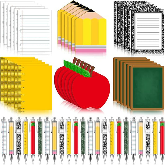 Eaasty 72 Pcs Back to School Teacher Gifts Bulk Cute Composition Notepads and Ballpoint Pens with Ribbon Inspirational Thank You Gifts for Teacher, Student, Staff, Coworker